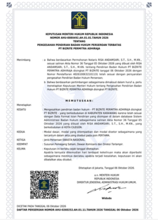 Ministry of Law approval decree document